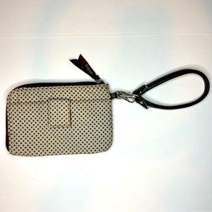 Thirty-One Slim Soft Brown and Cream Polka Dot Wristlet